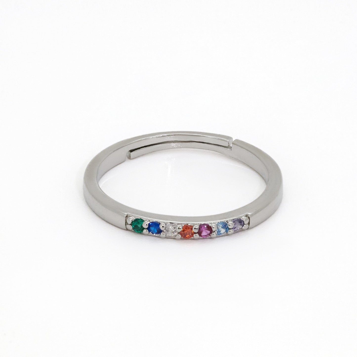 Warm Fortune 18K Gold Plated Rainbow CZ Stackable Ring, Dainty Half Eternity Band with Multicolor Stones for Women