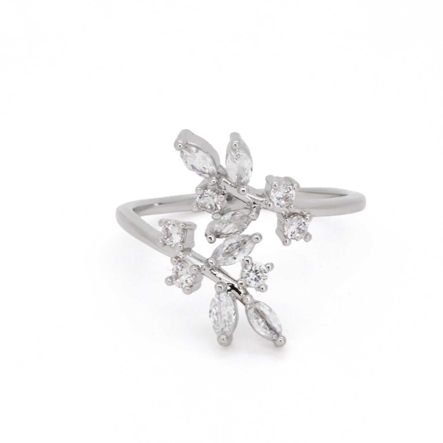 Warm Fortune Branch Leaf Marquise CZ Open Ring for Women,18K Gold Plated Adjustable Stackable Promise Jewelry Gift