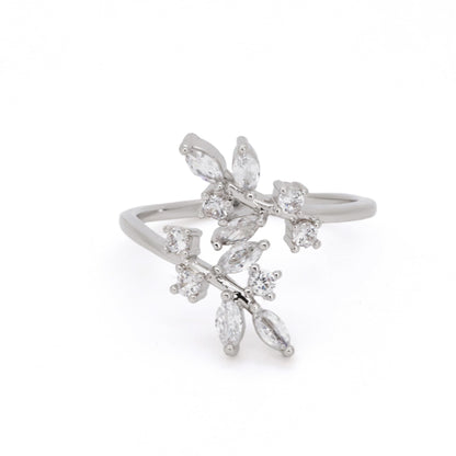 Warm Fortune Branch Leaf Marquise CZ Open Ring for Women,18K Gold Plated Adjustable Stackable Promise Jewelry Gift