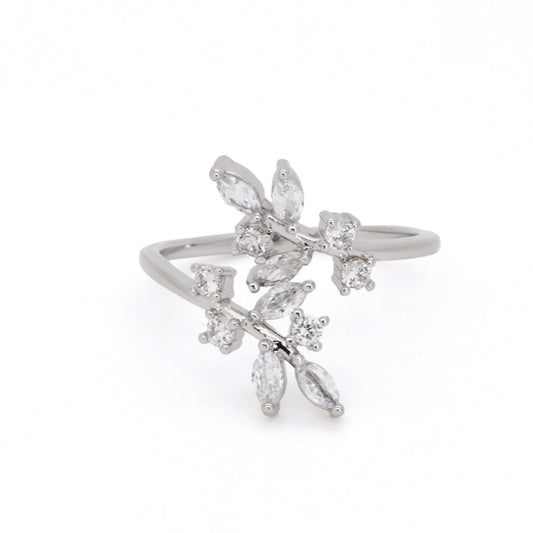 Warm Fortune Branch Leaf Marquise CZ Open Ring for Women,18K Gold Plated Adjustable Stackable Promise Jewelry Gift