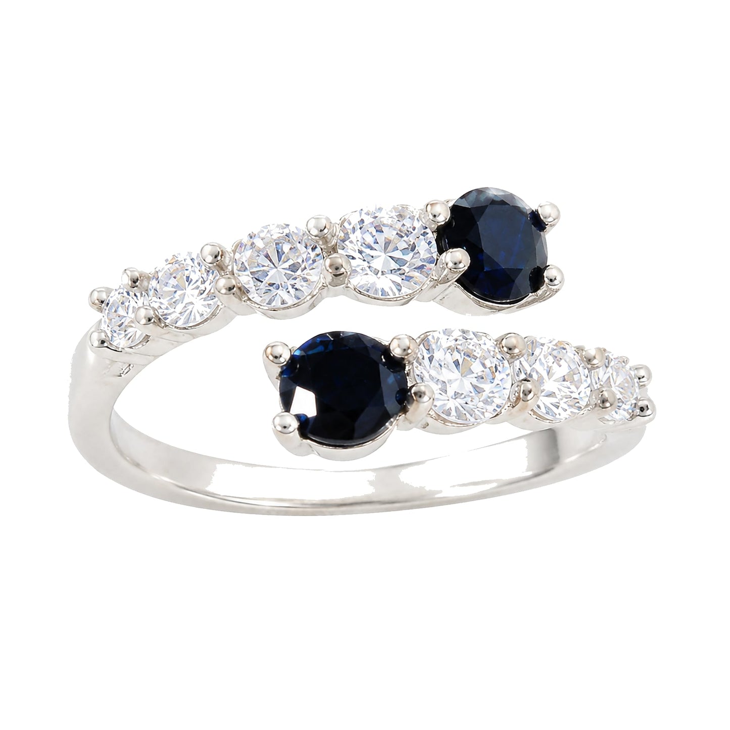 Warm Fortune Navy Blue & White Round Open Promise Ring for Her - 18K Gold Plated Cubic Zirconia, Stackable Gift Valentine's Day, Fashion & Daily Elegant Wear, Adjustable