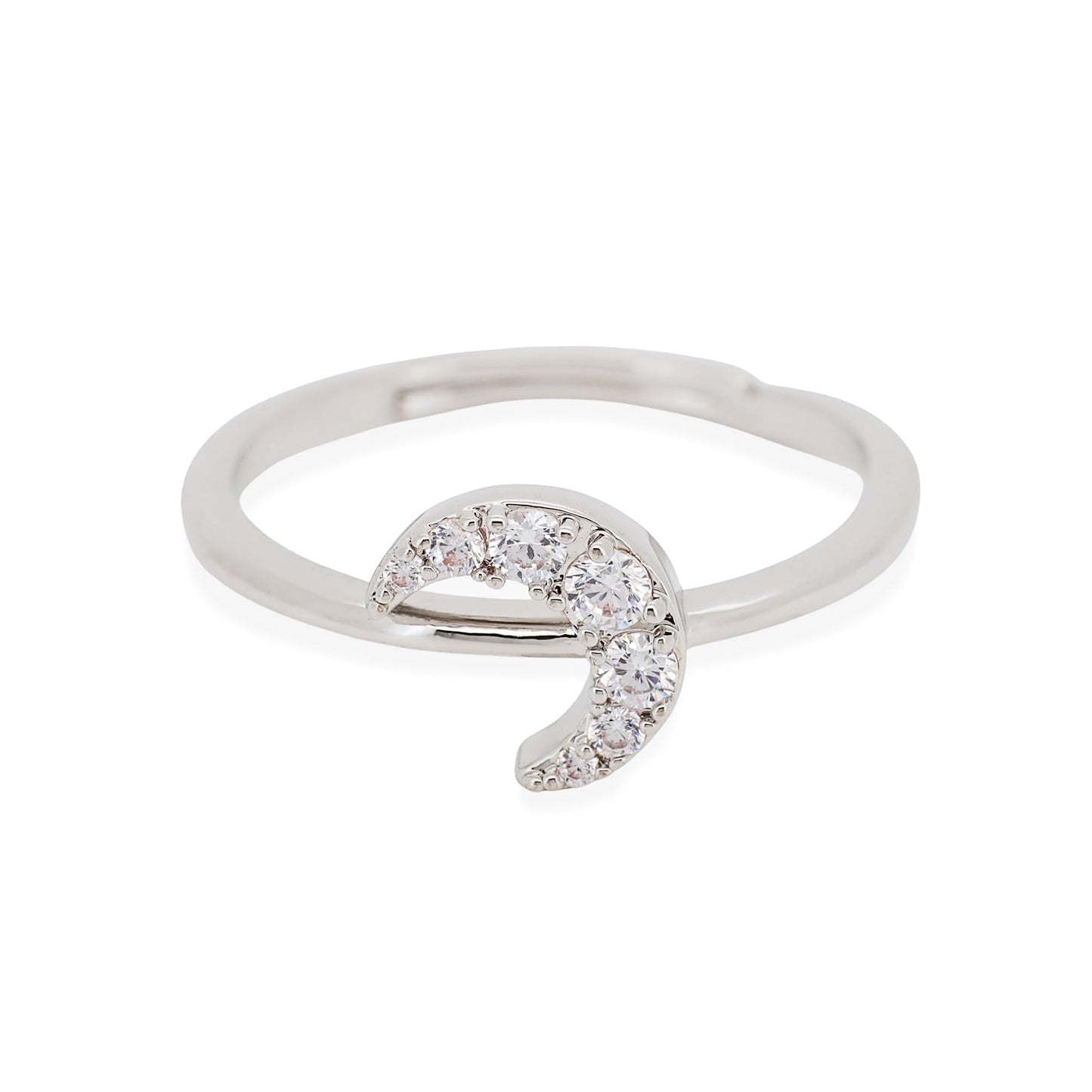 Warm Fortune Moon Shaped Promise Ring for Her - 18K Gold Plated Cubic Zirconia, Stackable Gift Valentine's Day, Fashion & Daily Elegant Wear,Adjustable