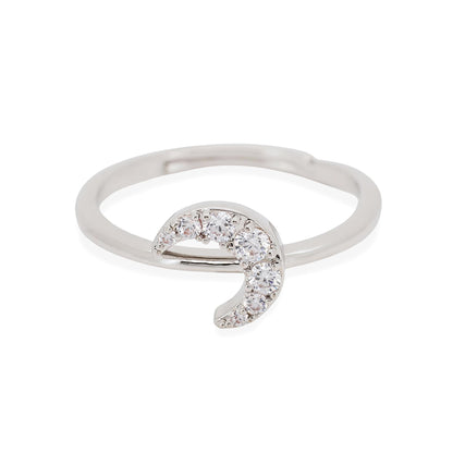 Warm Fortune Moon Shaped Promise Ring for Her - 18K Gold Plated Cubic Zirconia, Stackable Gift Valentine's Day, Fashion & Daily Elegant Wear,Adjustable
