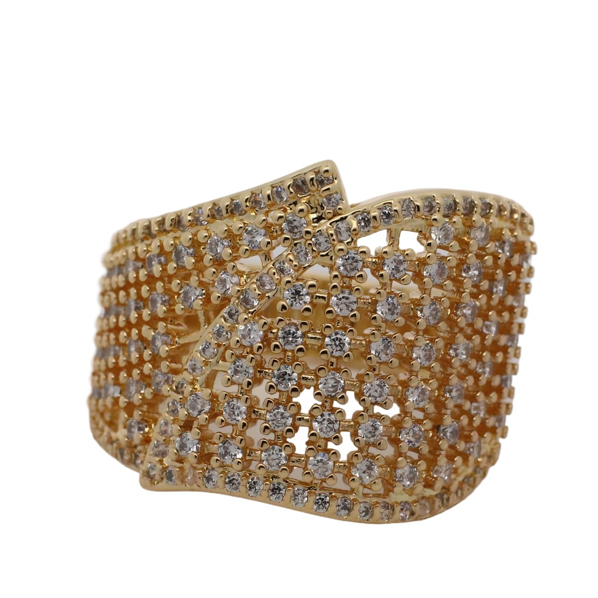 Warm Fortune Gold Plated Cubic Zirconia Band Ring, Hip Hop Street Style For Man or Women Fashion Jewelry