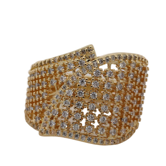 Warm Fortune Gold Plated Cubic Zirconia Band Ring, Hip Hop Street Style For Man or Women Fashion Jewelry