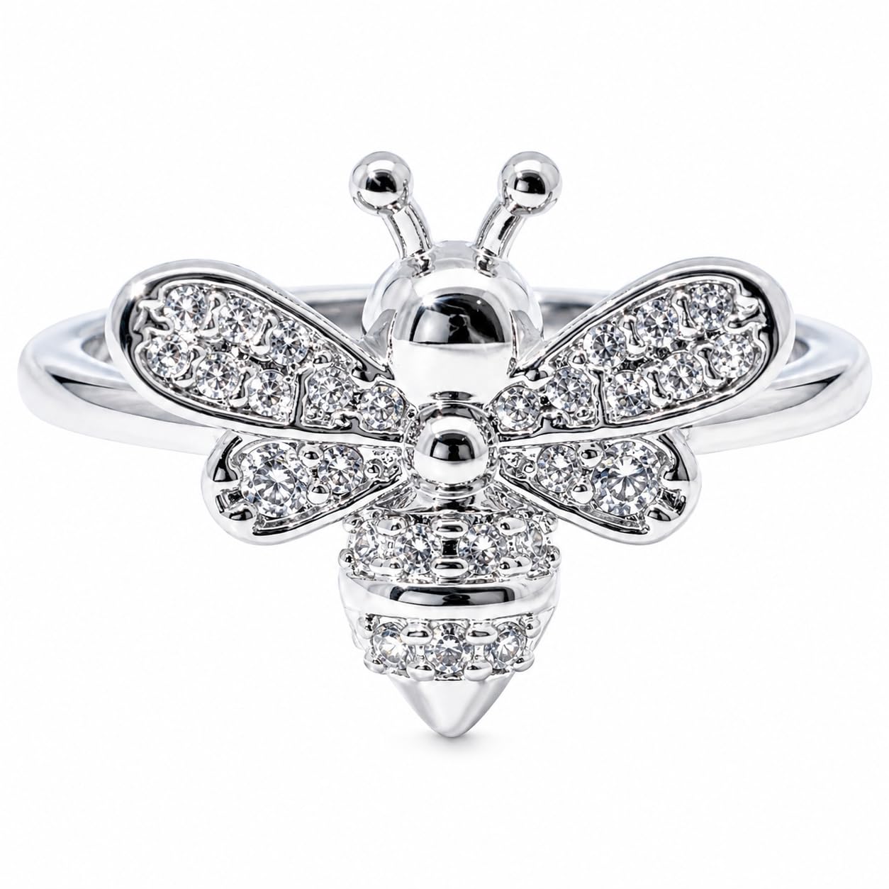 Warm Fortune Bee Promise Ring for Her, 18K Gold Plated, Sparkling Cubic Zirconia, Stackable Fashion & Daily Elegant Wear, Adjustable