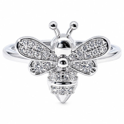 Warm Fortune Bee Promise Ring for Her, 18K Gold Plated, Sparkling Cubic Zirconia, Stackable Fashion & Daily Elegant Wear, Adjustable