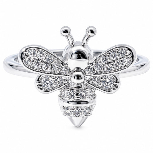 Warm Fortune Bee Promise Ring for Her, 18K Gold Plated, Sparkling Cubic Zirconia, Stackable Fashion & Daily Elegant Wear, Adjustable