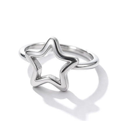 Warm Fortune Openwork Star Statement Ring for Women, 18K Gold Plated Adjustable Band, Dainty Hollow Star Fashion Jewelry