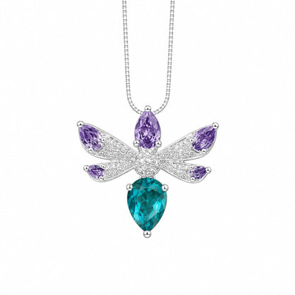 Warm Fortune Butterfly Pendant Necklace for Women, 18K White Gold Plated, 18 Inch Chain with Sparkling CZ