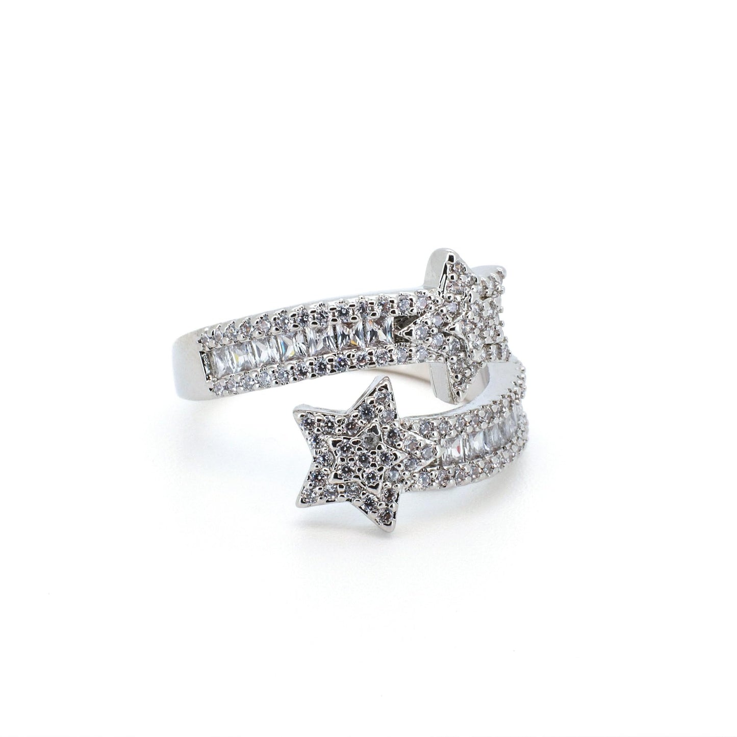 Warm Fortune 18K Gold Plated Shooting Star Ring, Sparkling Cubic Zirconia Statement Ring for Women