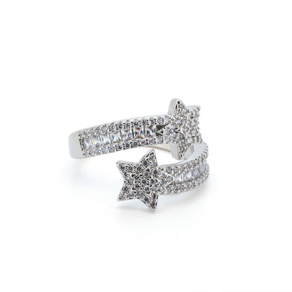 Warm Fortune 18K Gold Plated Shooting Star Ring, Sparkling Cubic Zirconia Statement Ring for Women