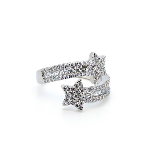 Warm Fortune 18K Gold Plated Shooting Star Ring, Sparkling Cubic Zirconia Statement Ring for Women