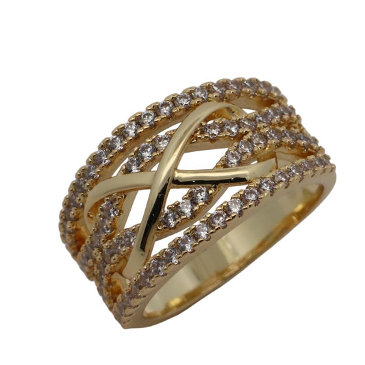 Warm Fortune Gold Plated Cubic Zirconia Band Ring, Hip Hop Street Style For Man or Women Fashion Jewelry
