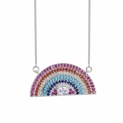 Warm Fortune 18K White Gold Plated CZ Rainbow Pendant Necklace