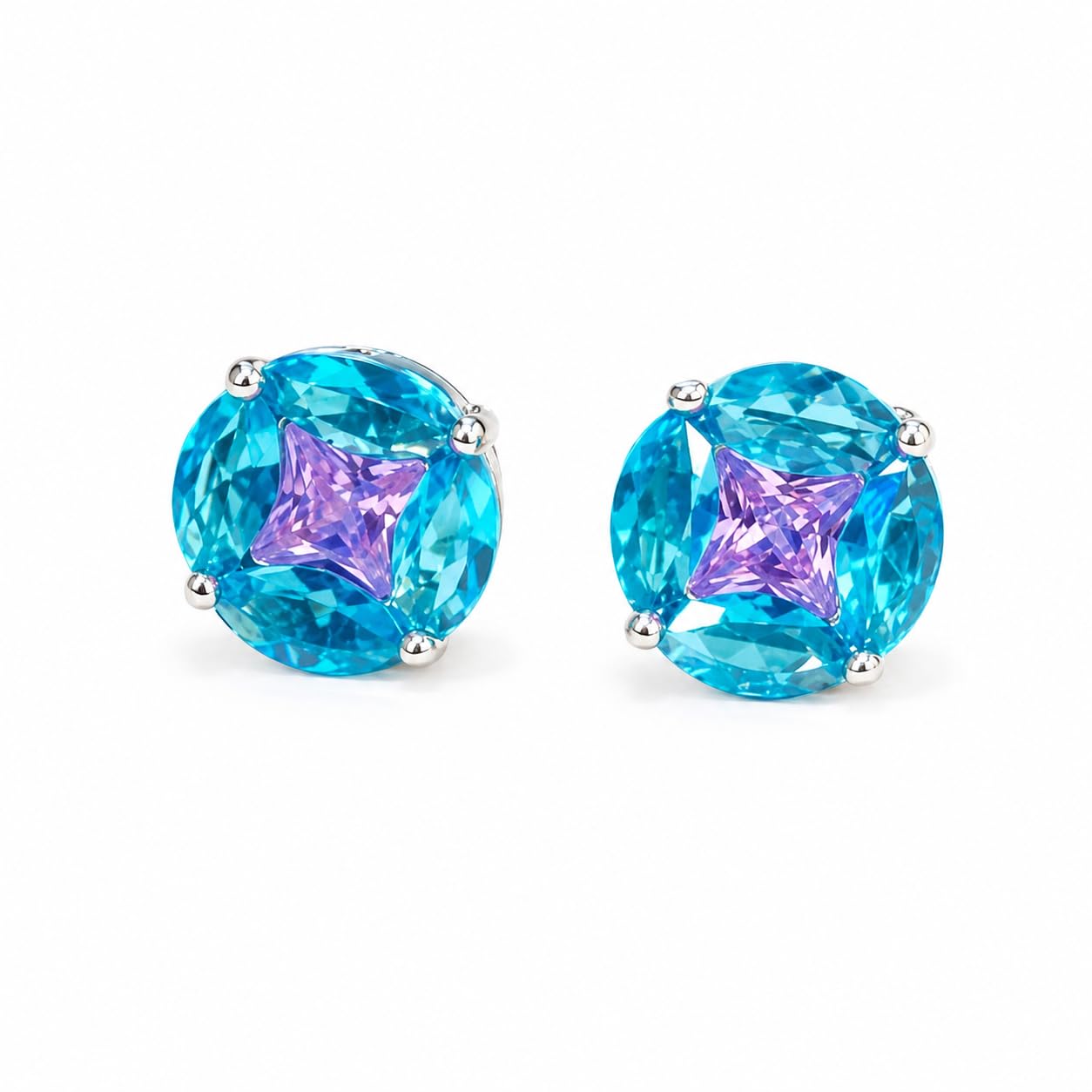 Warm Fortune 18K White Gold Plated Cushion Cut CZ Stud Earrings