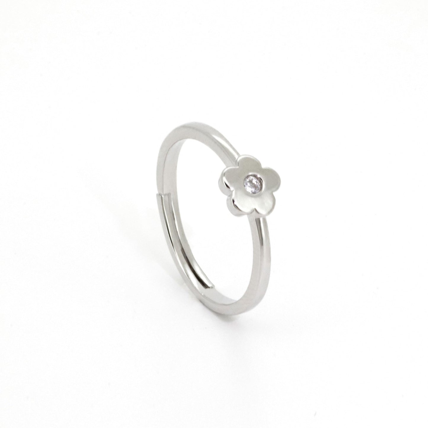 Warm Fortune Flower Open Ring, Adjustable 18K Gold Plated CZ Promise Ring, Cute Stackable Floral Statement Band for Women