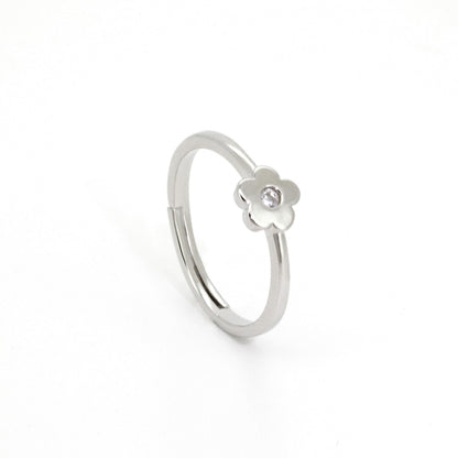 Warm Fortune Flower Open Ring, Adjustable 18K Gold Plated CZ Promise Ring, Cute Stackable Floral Statement Band for Women