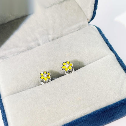 Warm Fortune 18K Gold Plated Yellow Flower Cubic Zirconia Stud Earrings for Women Hypoallergenic - Valentine's Day, Mother's Day, Birthday Gift for Her