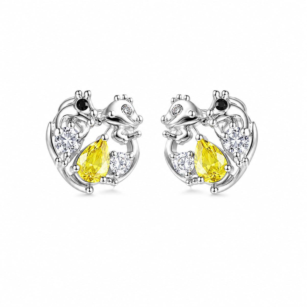 Warm Fortune 18K White Gold Plated Multicolor CZ Stud Earrings