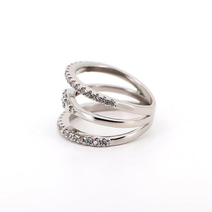 Warm Fortune Triple Wrap Pave Promise Ring for Her - 18K Gold Plated Cubic Zirconia, Stackable Gift Valentine's Day, Fashion & Daily Elegant Wear, Size 6-8