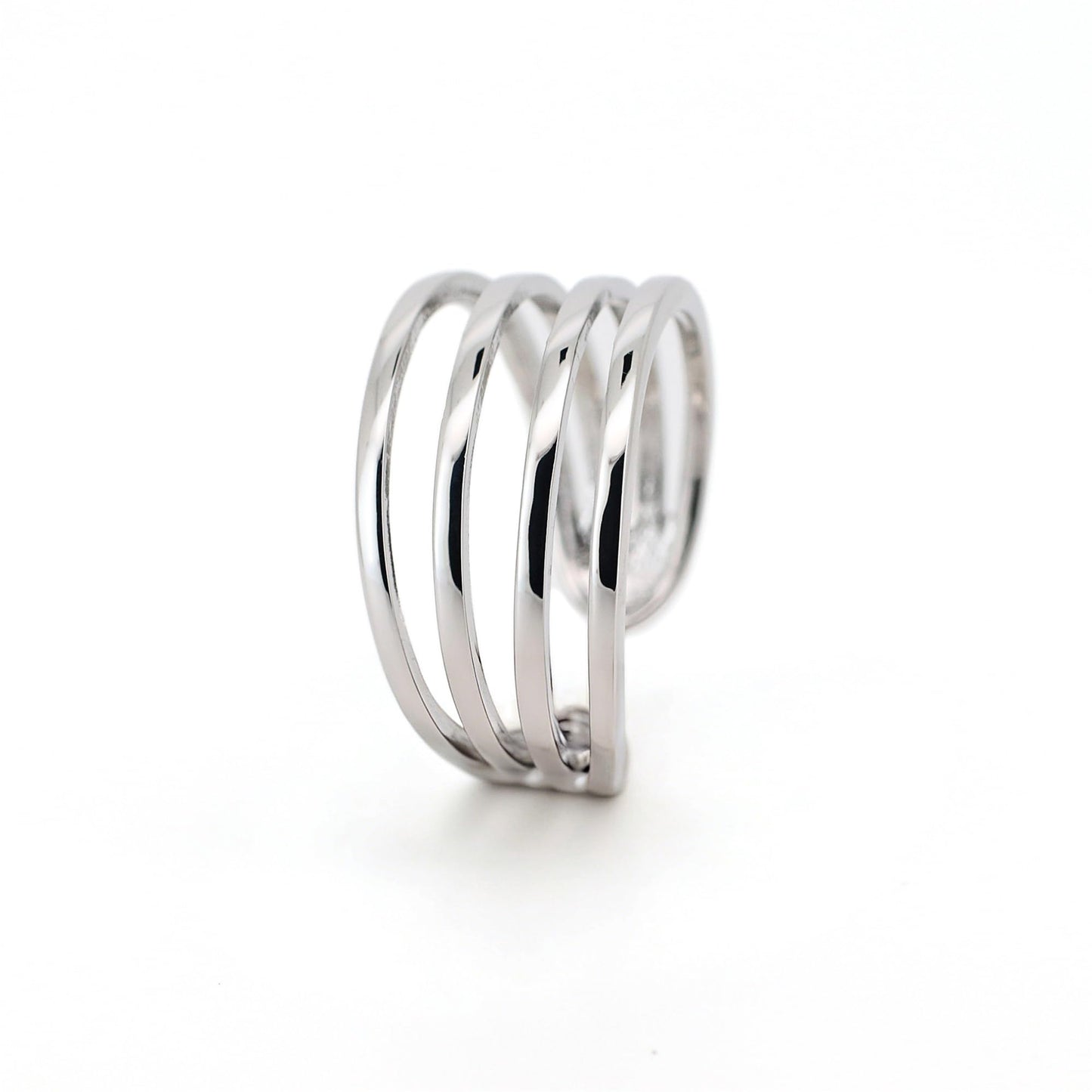 Warm Fortune Four-Layer Wrap Open Band Ring for Women - 18K Silver Plated Minimalist Stackable Ring, Daily Casual Jewelry Gift, Adjustable