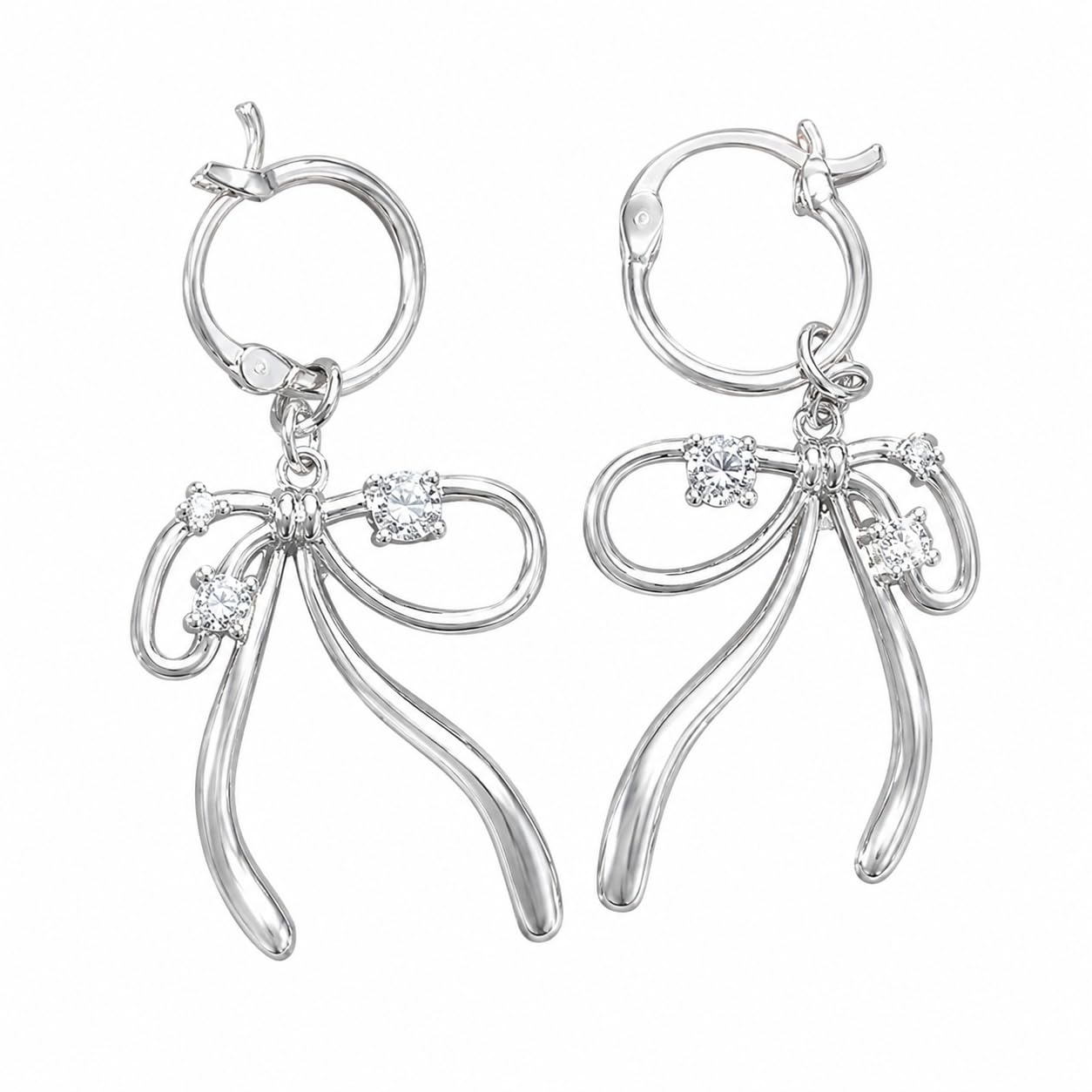 Warm Fortune Hypoallergenic CZ Bow Hoop Earrings, 18K White Gold Plated