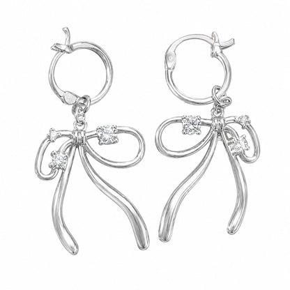 Warm Fortune Hypoallergenic CZ Bow Hoop Earrings, 18K White Gold Plated