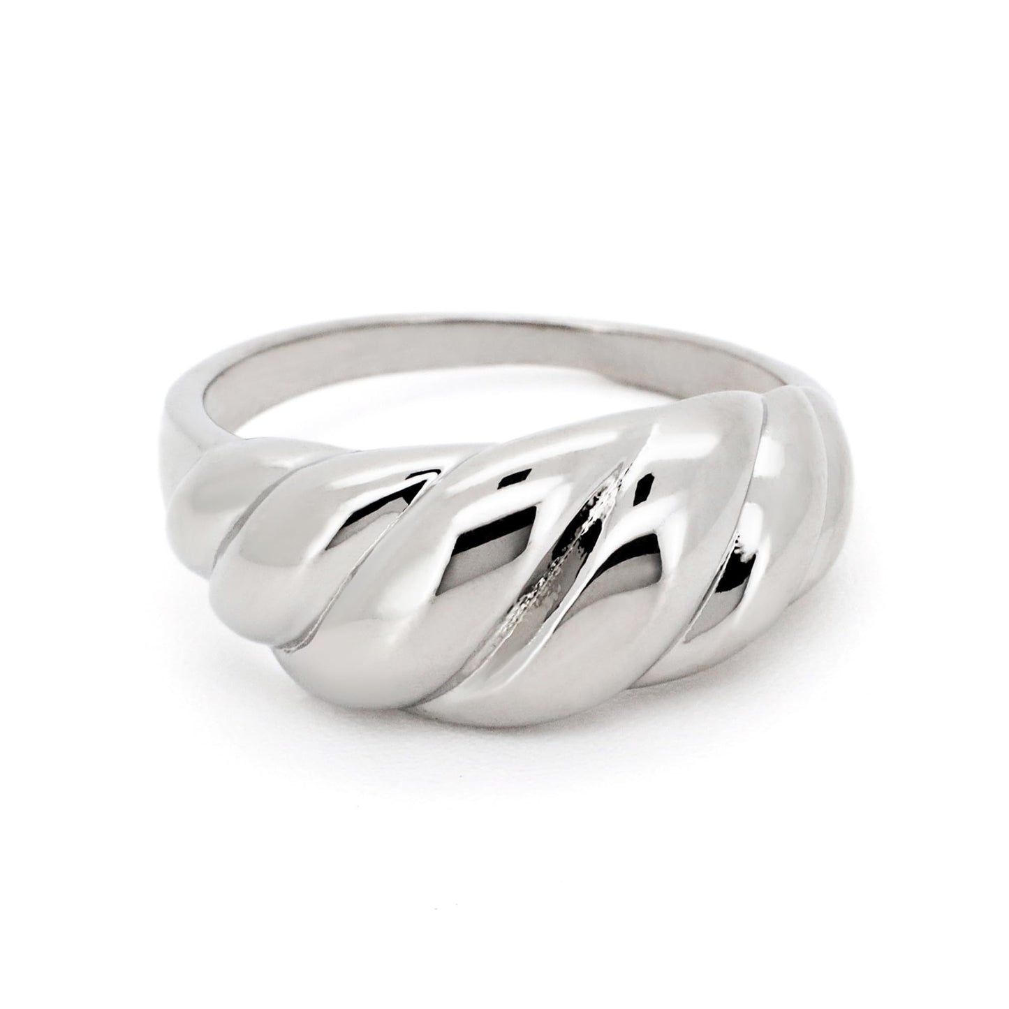 Warm Fortune Croissant Twist Dome Band Ring for Women - 18K Silver Plated Minimalist Stackable Ring, Daily Casual Jewelry Gift, Size 6-9