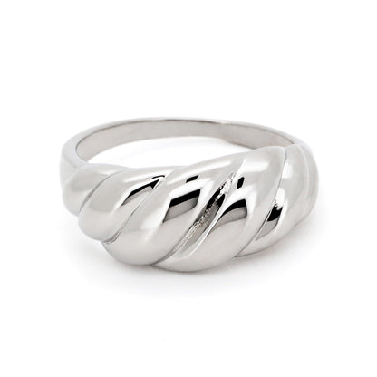 Warm Fortune Croissant Twist Dome Band Ring for Women - 18K Silver Plated Minimalist Stackable Ring, Daily Casual Jewelry Gift, Size 6-9