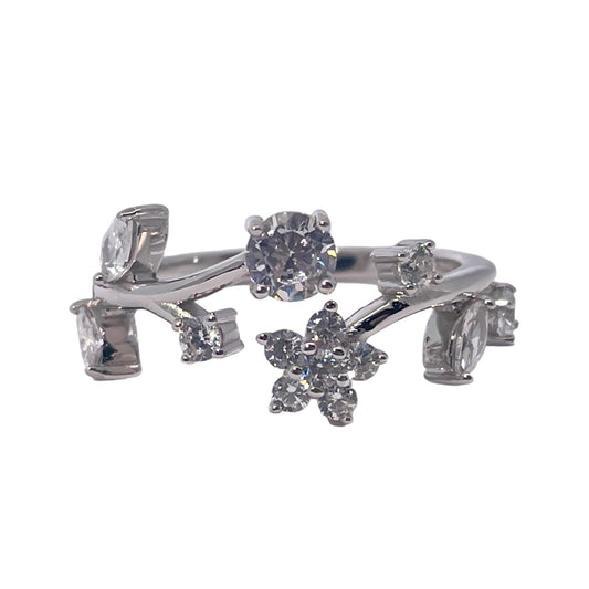 Warm Fortune Cubic Zirconia Engagement Ring for Women, 925 Sterling Silver with 18K White Gold Plated Anniversary Ring, Gift for Her Promise Ring,Adjustable