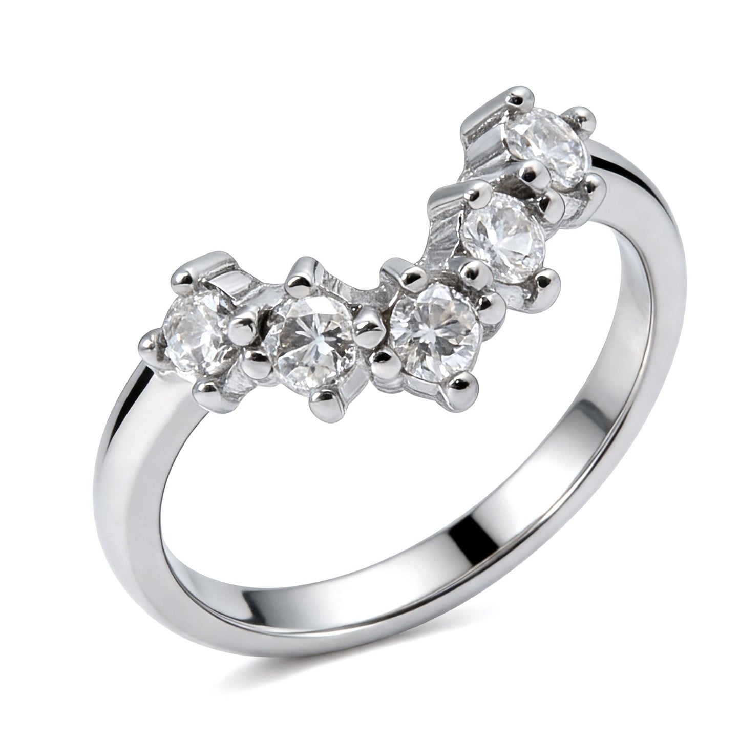 Warm Fortune Wedding Bands for Women Round Shaped Stackable Cubic Zirconia CZ V Shape Curved Engagement Rings for Her,Adjustable