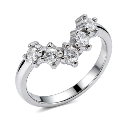 Warm Fortune Wedding Bands for Women Round Shaped Stackable Cubic Zirconia CZ V Shape Curved Engagement Rings for Her,Adjustable