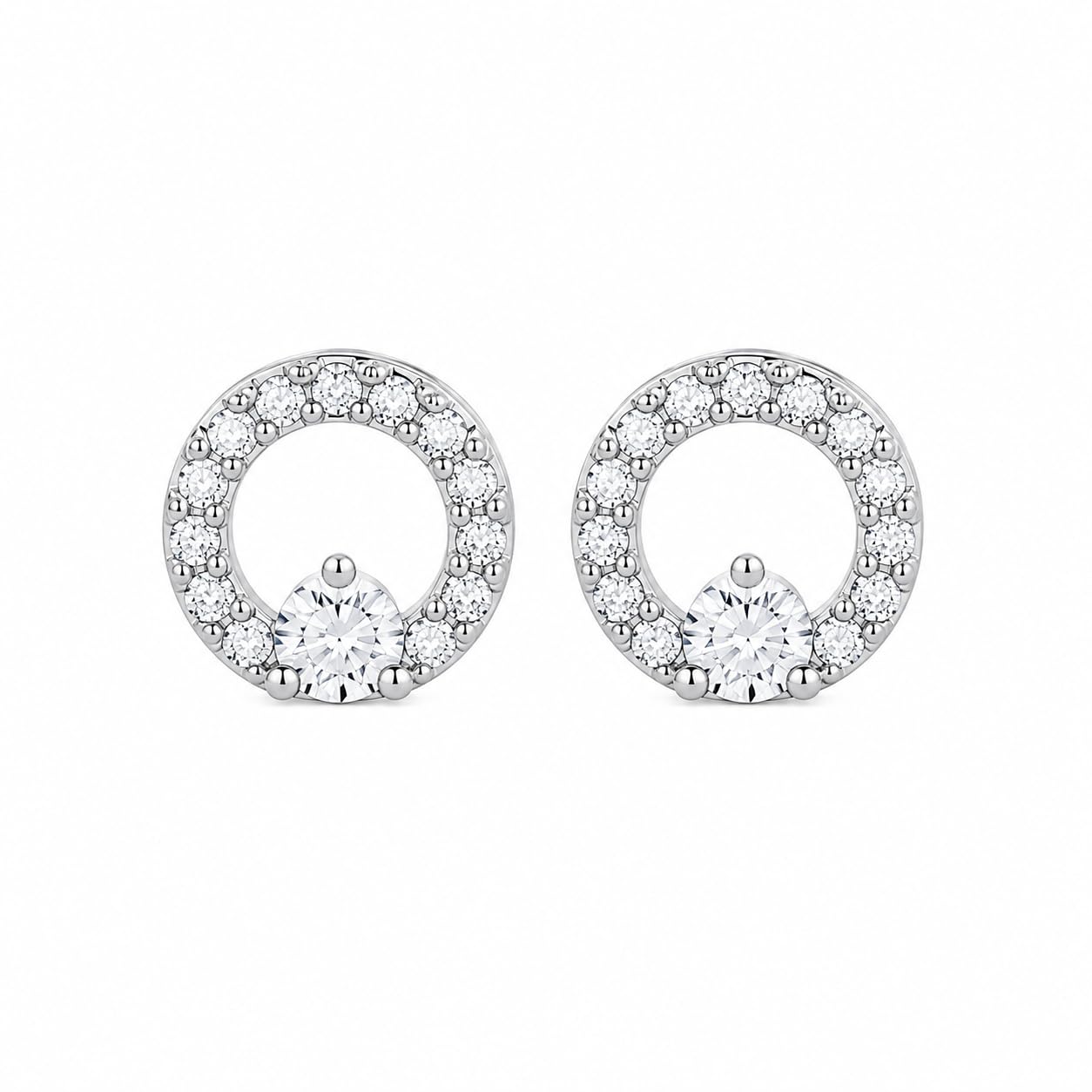 Warm Fortune 18K White Gold Plated Round CZ Halo Stud Earrings