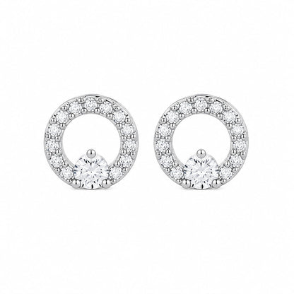 Warm Fortune 18K White Gold Plated Round CZ Halo Stud Earrings