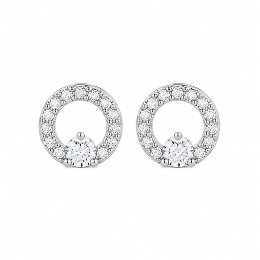 Warm Fortune 18K White Gold Plated Round CZ Halo Stud Earrings