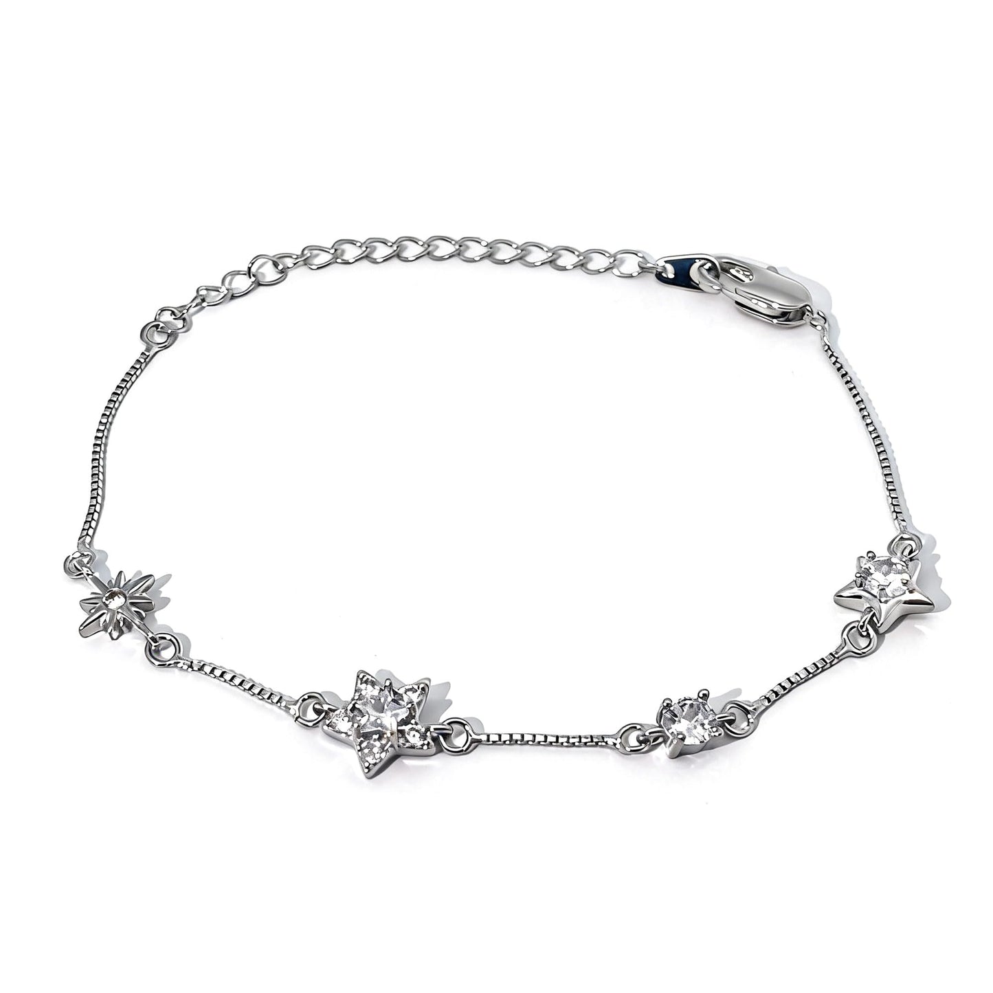 Warm Fortune Star Station Bracelet for Women, Silver-Tone 6 Inch Adjustable Chain with Sparkling Round Stone Accents