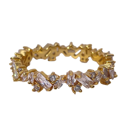 Warm Fortune Cubic Zirconia Band Style Ring for Women, 925 Sterling Silver with 18K Gold Plated Anniversary Ring, Gift for Her Promise Ring