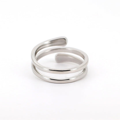 Warm Fortune Double Twist Open Band Ring for Women - 18K Silver Plated Minimalist Stackable Ring, Daily Casual Jewelry Gift, Size 5-8