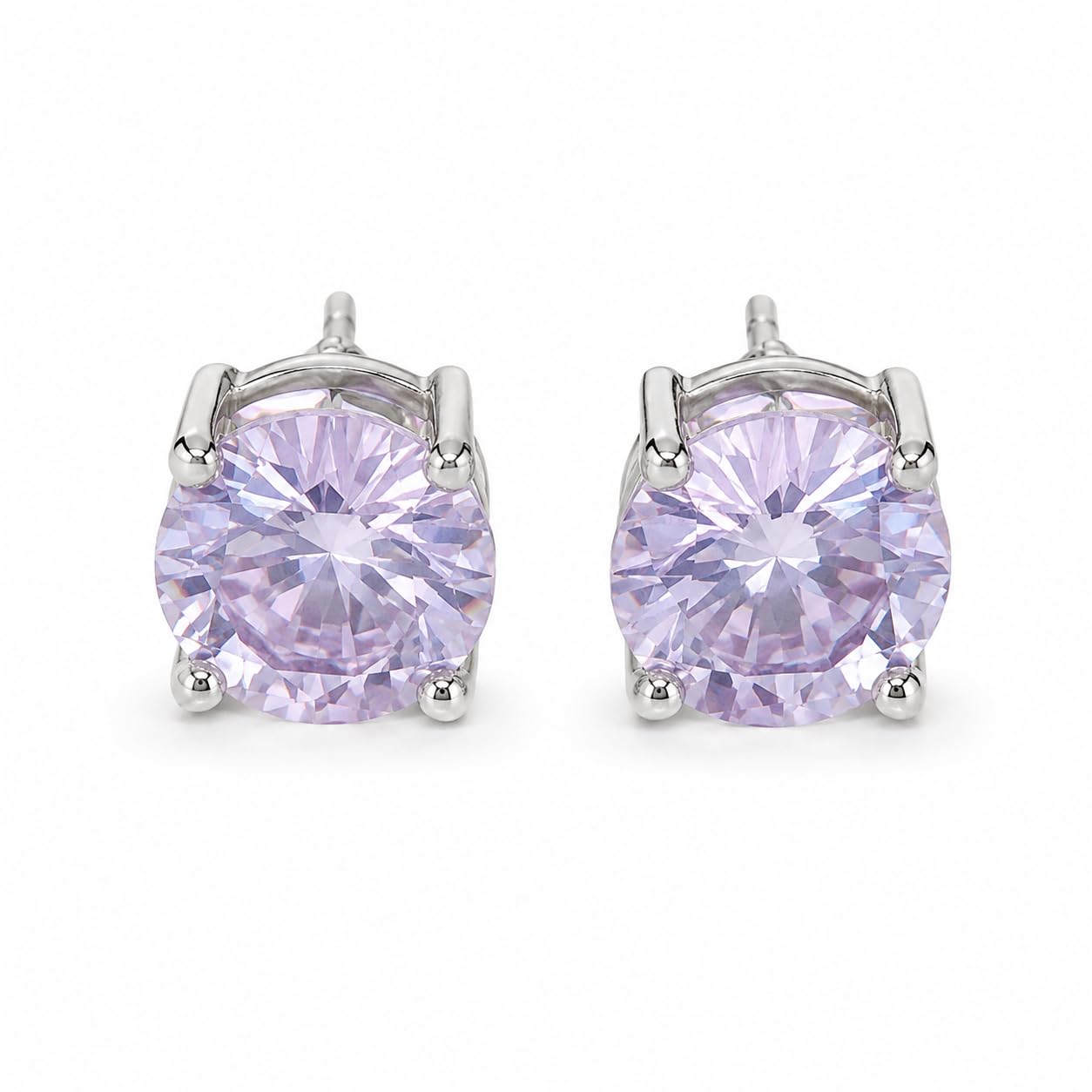 Warm Fortune 18K Gold Plated Round Cut Cubic Zirconia Four Prong Stud Earrings for Adult Women Hypoallergenic - Valentine's Day, Mother's Day, Birthday Gift for Her