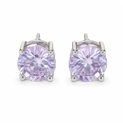 Warm Fortune 18K Gold Plated Round Cut Cubic Zirconia Four Prong Stud Earrings for Adult Women Hypoallergenic - Valentine's Day, Mother's Day, Birthday Gift for Her