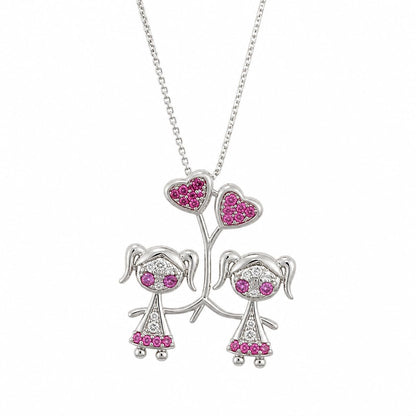 Warm Fortune Two Heart Silhouettes Pendant Necklace for Women, 18K White Gold Plated, 18 Inch Chain with Sparkling CZ, Meaningful & Refined Jewelry for Women