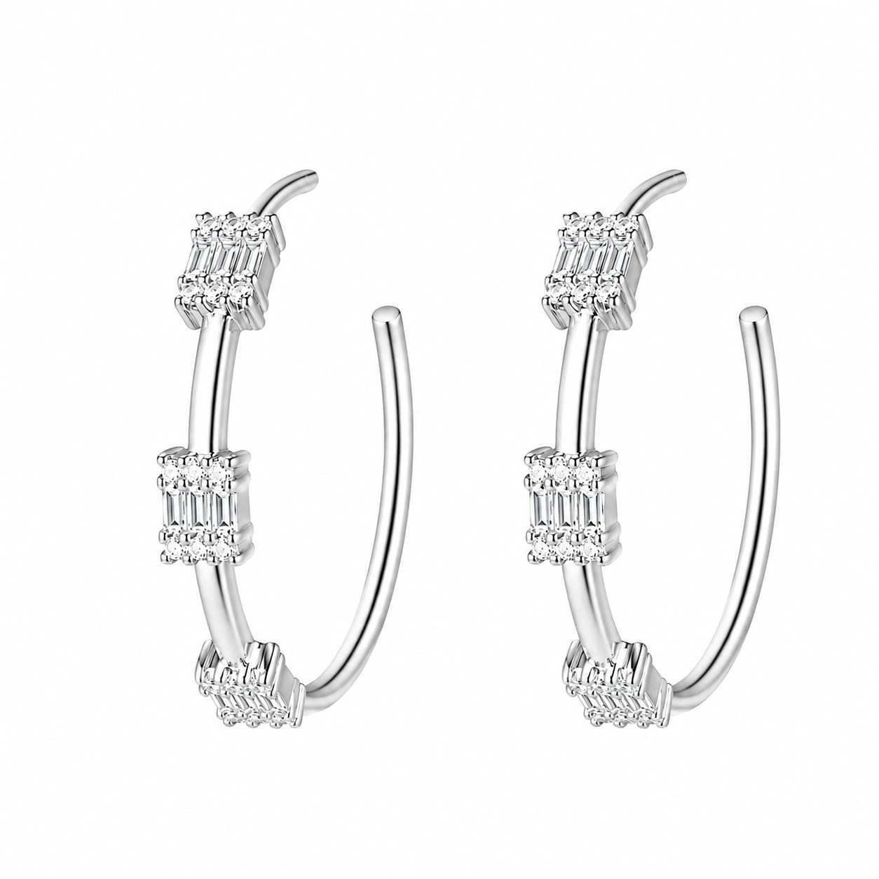 Warm Fortune 18K White Gold Plated Cubic Zirconia Hoop Earrings