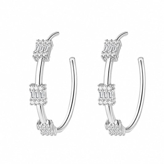 Warm Fortune 18K White Gold Plated Cubic Zirconia Hoop Earrings