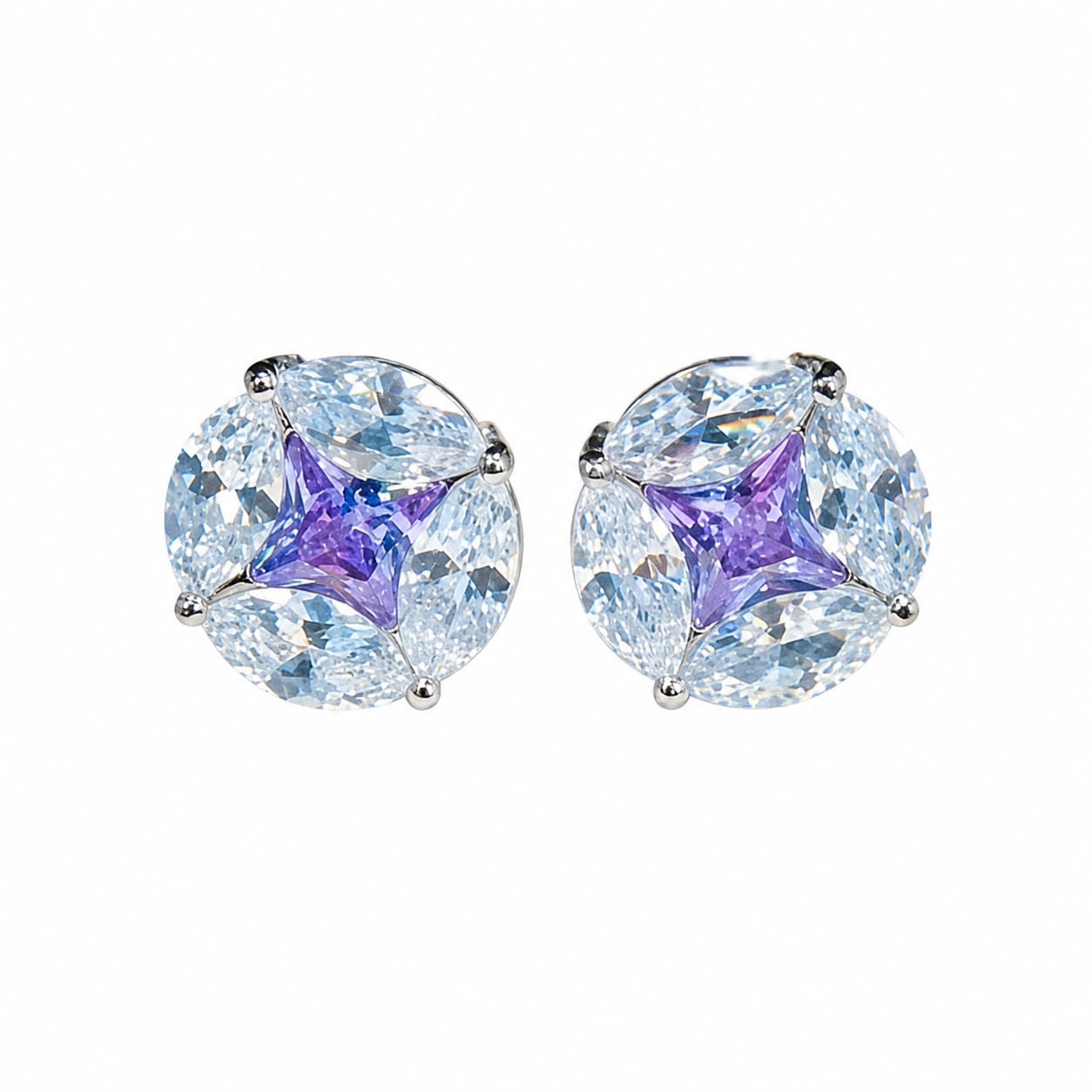 Warm Fortune 18K White Gold Plated Cushion Cut CZ Stud Earrings