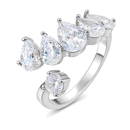 Warm Fortune Pear & Round Open Wrap Promise Ring for Her - 18K Gold Plated Cubic Zirconia, Stackable Gift Valentine's Day, Fashion & Daily Elegant Wear, Adjustable