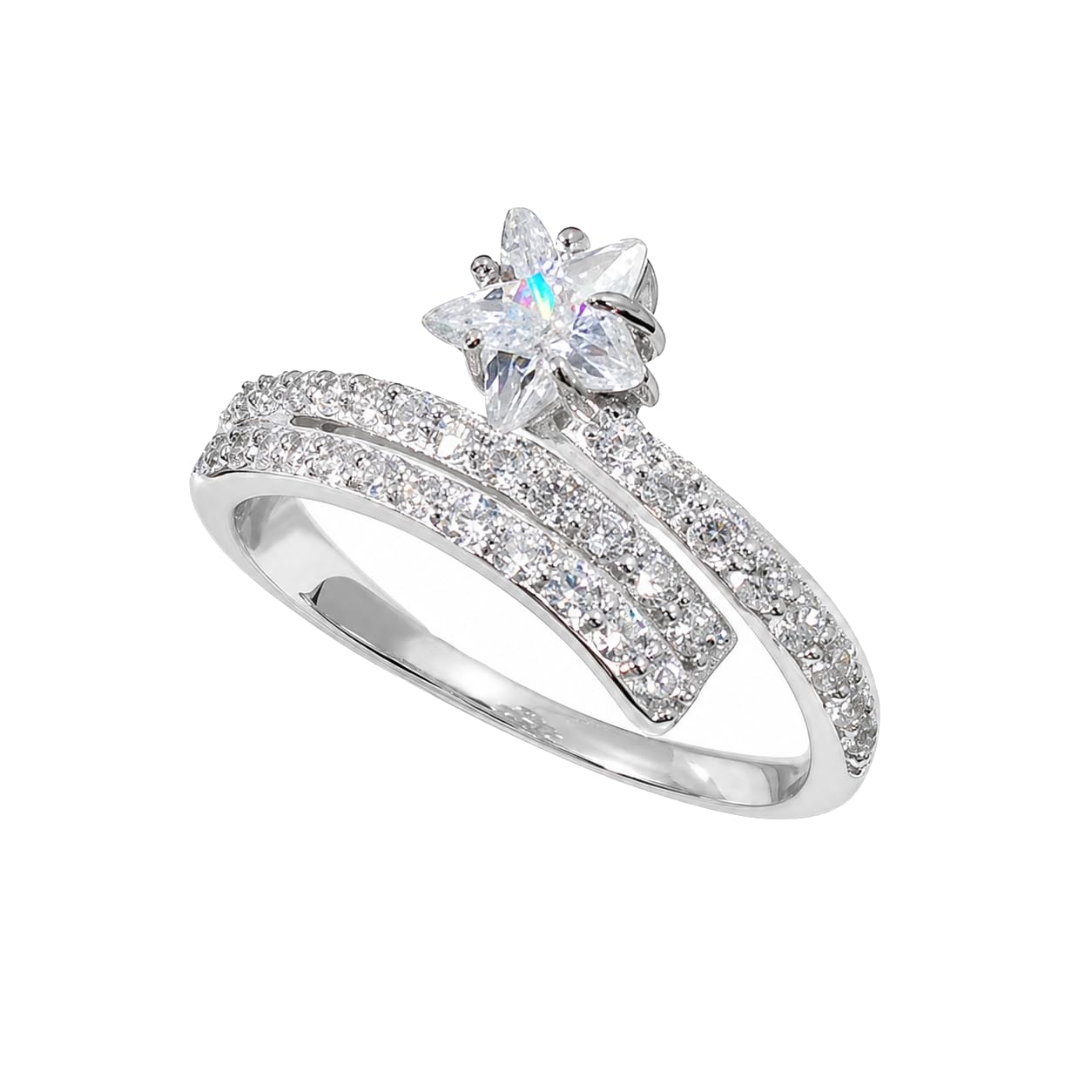 Warm Fortune Flower Cut Engagement Ring for Women - 18K Gold Plated Cubic Zirconia, Wedding Proposal Gift, Romantic Promise, Adjustable
