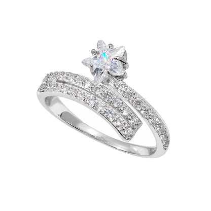 Warm Fortune Flower Cut Engagement Ring for Women - 18K Gold Plated Cubic Zirconia, Wedding Proposal Gift, Romantic Promise, Adjustable