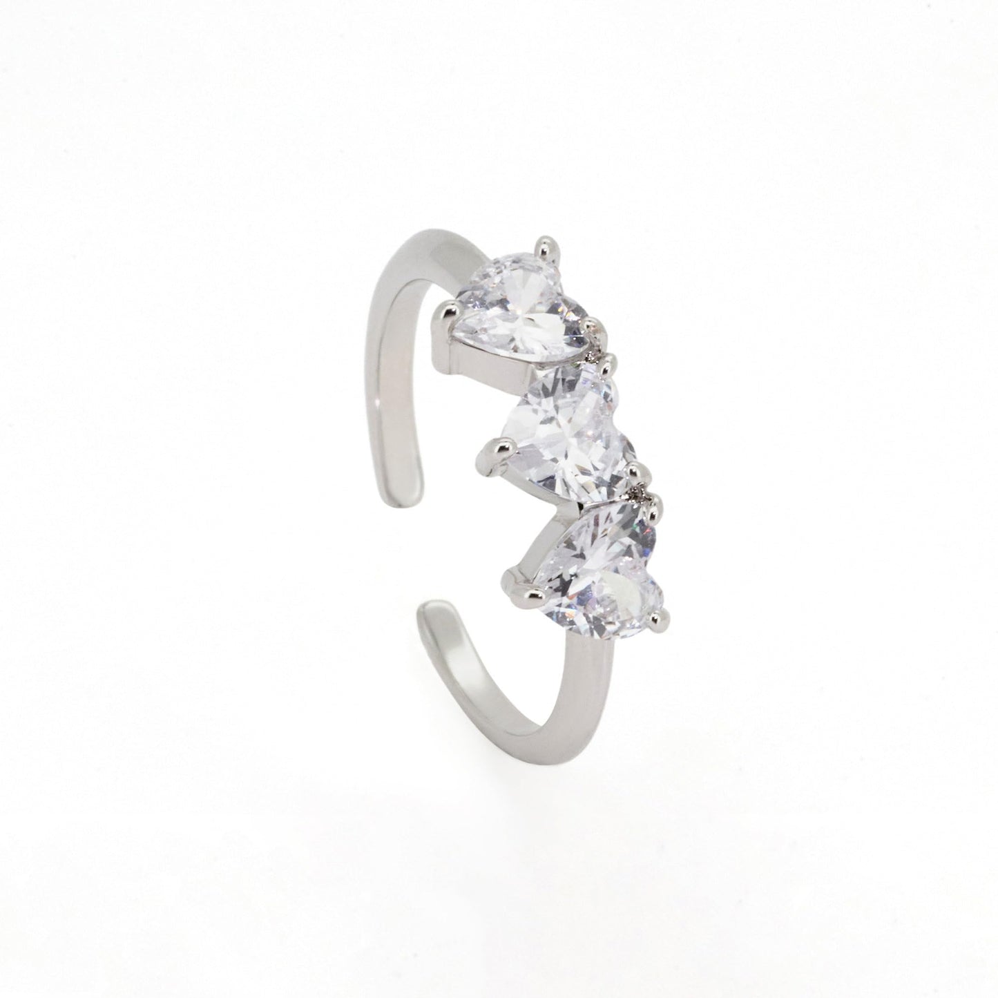 Warm Fortune 3 Heart Cut Cubic Zirconia Open Ring for Women, 18K Gold Plated Adjustable Stackable Heart Jewelry