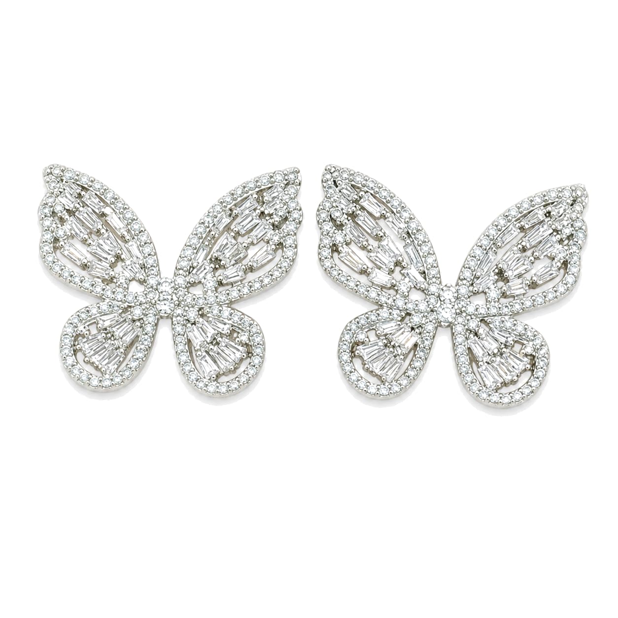 Warm Fortune 18K Gold Plated Butterfly Baguette Cubic Zirconia Stud Earrings for Women Hypoallergenic - Valentine's Day, Mother's Day, Birthday Gift for Her